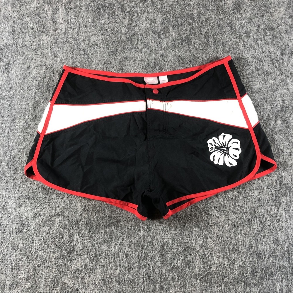 Victorias Secret Swim Board Shorts Womens S Black Red Hawaiian Floral